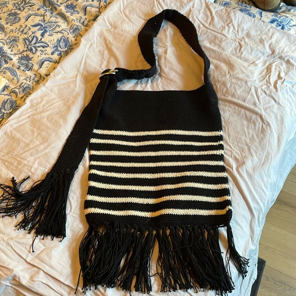 Woven Auxilliary crossbody bag with fringe